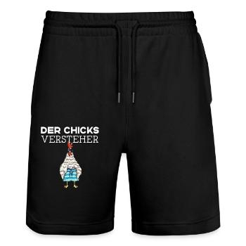 Lustiger Hühner Spruch der Chicks Versteher Huhn - Stanley/Stella Unisex Bio Joggingshorts Trainer  - Schwarz - Vorne - Nik (191cm) & Marisol (170cm)