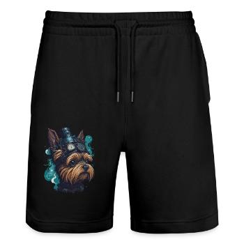 Steampunk Yorkshire Terrier vintage Retro Hund - Stanley/Stella Unisex Bio Joggingshorts Trainer  - Schwarz - Vorne - Nik (191cm) & Marisol (170cm)