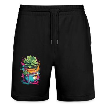 Urban Streetwear Sukkulenten Pflanzen Pracht - Stanley/Stella Unisex Bio Joggingshorts Trainer  - Schwarz - Vorne - Nik (191cm) & Marisol (170cm)