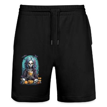 Pastel Gothic Skull Dia de Muertos Design - Stanley/Stella Unisex Bio Joggingshorts Trainer  - Schwarz - Vorne - Nik (191cm) & Marisol (170cm)