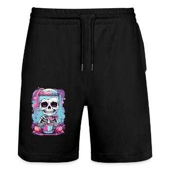 Kawaii Goth Pastel Skelett Milkshake Design - Stanley/Stella Unisex Bio Joggingshorts Trainer  - Schwarz - Vorne - Nik (191cm) & Marisol (170cm)
