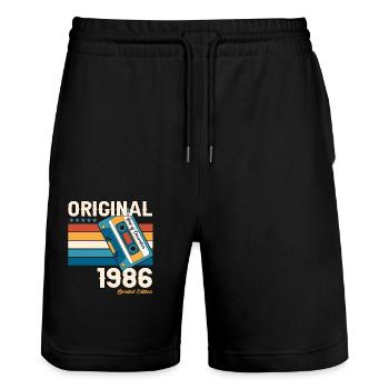 37e anniversaire Cassette décembre Vintage 1986 - Short de jogging bio TRAINER Stanley/Stella unisexe - noir - Devant - Nik (191cm) & Marisol (170cm)