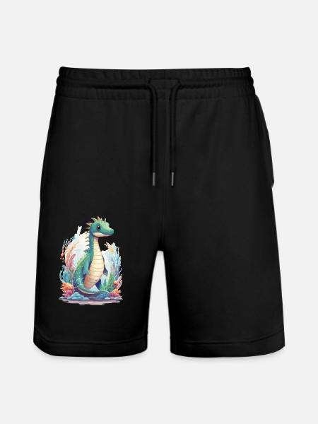 Cute Underwater Dinosaur Cartoon Design - Stanley/Stella Trainer Unisex Organic Jogging Shorts - black