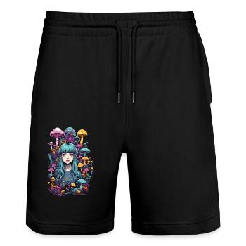 Fête psychédélique Goa champignon Festival Art - Short de jogging bio TRAINER Stanley/Stella unisexe - noir - Devant - Nik (191cm) & Marisol (170cm)