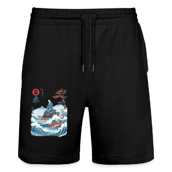 Geisha Fish Vagues Ukiyo-E Japon Streetwear Kanji - Short de jogging bio TRAINER Stanley/Stella unisexe - noir - Devant - Nik (191cm) & Marisol (170cm)