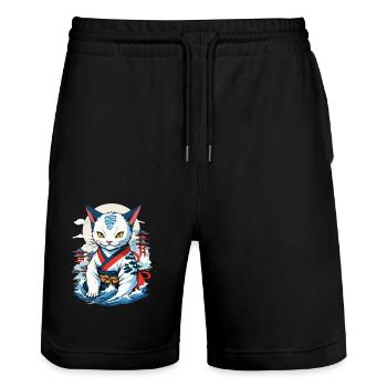 Aesthetic Cat Love Streetwear Japan Cats - Stanley/Stella Trainer Unisex Organic Jogging Shorts - black - Front - Nik (191cm) & Marisol (170cm)