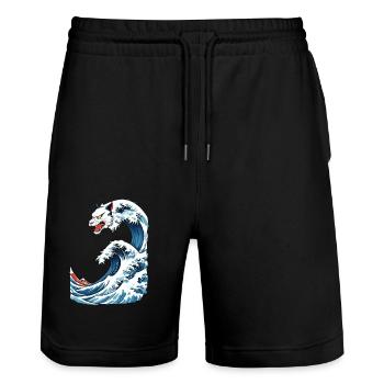 Cat Wave Ukiyo-E Vintage Japon Streetwear - Short de jogging bio TRAINER Stanley/Stella unisexe - noir - Devant - Nik (191cm) & Marisol (170cm)