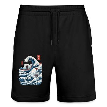 Vintage Japon Ukiyo-E vague Streetwear Design - Short de jogging bio TRAINER Stanley/Stella unisexe - noir - Devant - Nik (191cm) & Marisol (170cm)