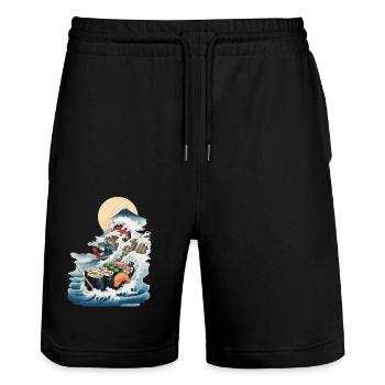 Japan Sushi Ukiyo-E Wave Streetwear Food Design - Stanley/Stella Trainer Unisex Organic Jogging Shorts - black - Front - Nik (191cm) & Marisol (170cm)