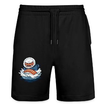 Funny Sushi Yokai Rice Monster Streetwear - Stanley/Stella Trainer Unisex Organic Jogging Shorts - black - Front - Nik (191cm) & Marisol (170cm)