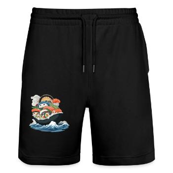 Sushi Festmahl Aesthetic mit Japanischem Yokai - Stanley/Stella Unisex Bio Joggingshorts Trainer  - Schwarz - Vorne - Nik (191cm) & Marisol (170cm)