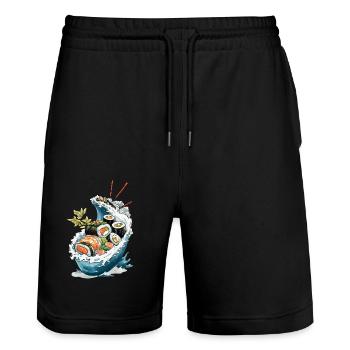 Sushi Bowl Ukiyo-E Japan Retro Aesthetic Design - Stanley/Stella Trainer Unisex Organic Jogging Shorts - black - Front - Nik (191cm) & Marisol (170cm)