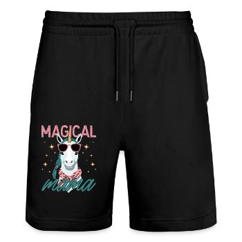Magical Mama Stylische Einhorn Frau Lustige Mom - Stanley/Stella Unisex Bio Joggingshorts Trainer  - Schwarz - Vorne - Nik (191cm) & Marisol (170cm)