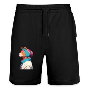 Funny Mama Bear Mother Bear Bear Lover - Stanley/Stella Trainer Unisex Organic Jogging Shorts - black - Front - Nik (191cm) & Marisol (170cm)