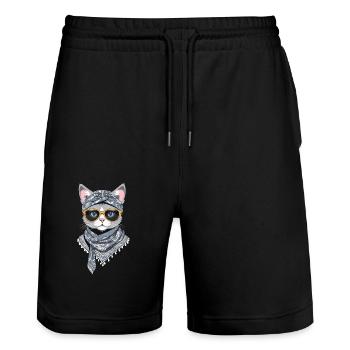 Niedliche Katzenmama Katzenliebhaber Stilvolle - Stanley/Stella Unisex Bio Joggingshorts Trainer  - Schwarz - Vorne - Nik (191cm) & Marisol (170cm)