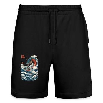 Vintage Ukiyo-E Style Japanese Dragon Art - Stanley/Stella Trainer Unisex Organic Jogging Shorts - black - Front - Nik (191cm) & Marisol (170cm)