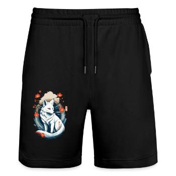 Ukiyo-E Art Style Japanese Kitsune Fox - Stanley/Stella Trainer Unisex Organic Jogging Shorts - black - Front - Nik (191cm) & Marisol (170cm)