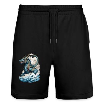 Vintage Ukiyo-E Kunst Japanischer Drache Design - Stanley/Stella Unisex Bio Joggingshorts Trainer  - Schwarz - Vorne - Nik (191cm) & Marisol (170cm)