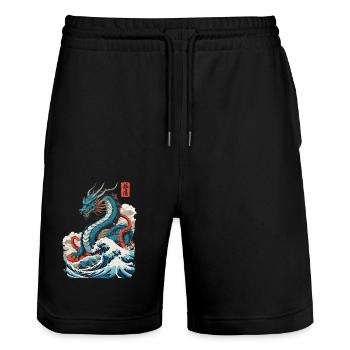 Vintage Ukiyo-E Kunst Japanischer Drache Design - Stanley/Stella Unisex Bio Joggingshorts Trainer  - Schwarz - Vorne - Nik (191cm) & Marisol (170cm)