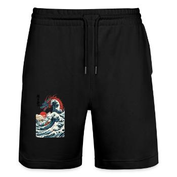 Vintage Ukiyo-E Kunst Japanischer Drache Design - Stanley/Stella Unisex Bio Joggingshorts Trainer  - Schwarz - Vorne - Nik (191cm) & Marisol (170cm)