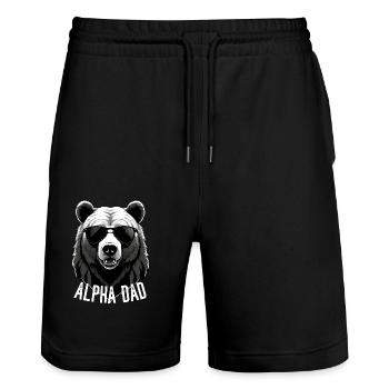 Alpha Dad Lustiger Bären Vater Perfekter Style - Stanley/Stella Unisex Bio Joggingshorts Trainer  - Schwarz - Vorne - Nik (191cm) & Marisol (170cm)