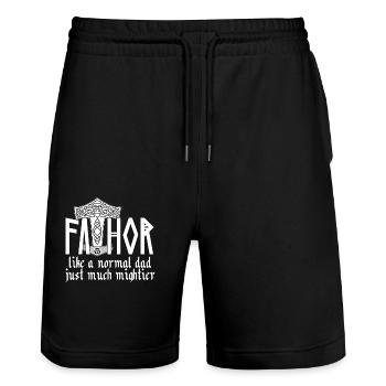 Nordischer Papa Vathor Wikinger Spruch Design - Stanley/Stella Unisex Bio Joggingshorts Trainer  - Schwarz - Vorne - Nik (191cm) & Marisol (170cm)