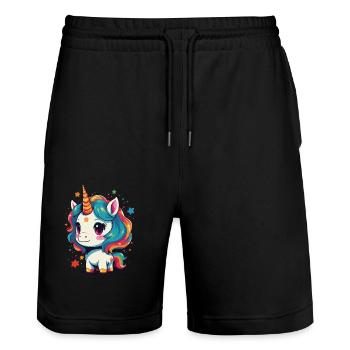 Unicorn Lover Design Funny Unicorns - Stanley/Stella Trainer Unisex Organic Jogging Shorts - black - Front - Nik (191cm) & Marisol (170cm)