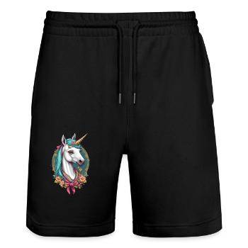 Unicorn Mom Funny Mom Mother's Day - Stanley/Stella Trainer Unisex Organic Jogging Shorts - black - Front - Nik (191cm) & Marisol (170cm)
