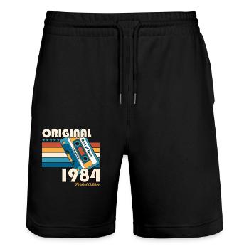 40. Geburtstag Kassette Juni 1984 Jahrgang 1984 - Stanley/Stella Unisex Bio Joggingshorts Trainer  - Schwarz - Vorne - Nik (191cm) & Marisol (170cm)