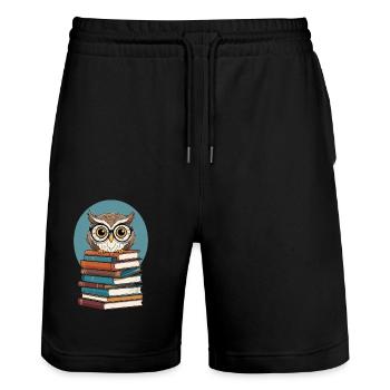 Süße Buch Illustration Eule Bücherliebhaber - Stanley/Stella Unisex Bio Joggingshorts Trainer  - Schwarz - Vorne - Nik (191cm) & Marisol (170cm)