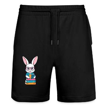 Lesender Hase Begeisterter Buchliebhaber Stil - Stanley/Stella Unisex Bio Joggingshorts Trainer  - Schwarz - Vorne - Nik (191cm) & Marisol (170cm)