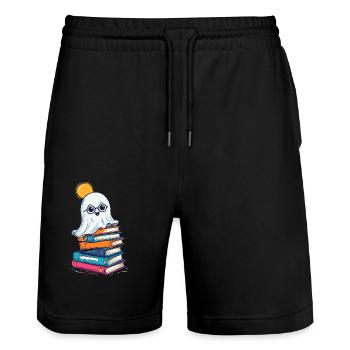 Reading Halloween Ghost Book Lover Style - Stanley/Stella Trainer Unisex Organic Jogging Shorts - black - Front - Nik (191cm) & Marisol (170cm)