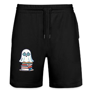 Lesendes Halloween Gespenst Niedliches Bücherwurm - Stanley/Stella Unisex Bio Joggingshorts Trainer  - Schwarz - Vorne - Nik (191cm) & Marisol (170cm)