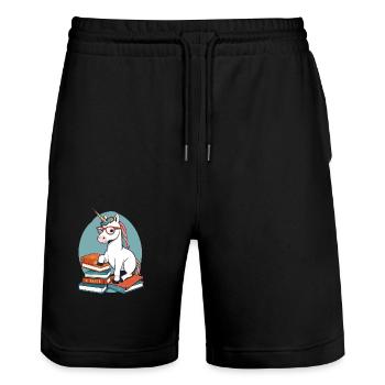 Einhorn Fantasie Geschichten Süßer Bücherwurm - Stanley/Stella Unisex Bio Joggingshorts Trainer  - Schwarz - Vorne - Nik (191cm) & Marisol (170cm)