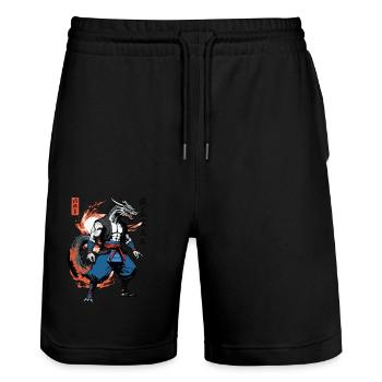 Dragon Samurai Vintage Ukiyo-e Style Artwork - Stanley/Stella Trainer Unisex Organic Jogging Shorts - black - Front - Nik (191cm) & Marisol (170cm)
