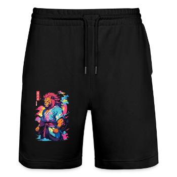 Samurai Löwe Aesthetic Vaporwave Stil Japan Kunst - Stanley/Stella Unisex Bio Joggingshorts Trainer  - Schwarz - Vorne - Nik (191cm) & Marisol (170cm)