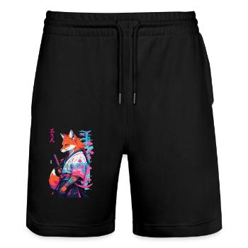 Kitsune Samurai Fox Aesthetic Vaporwave Style - Stanley/Stella Trainer Unisex Organic Jogging Shorts - black - Front - Nik (191cm) & Marisol (170cm)