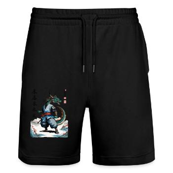 Dragon Samurai Vintage Ukiyo-e Style Japan Art - Stanley/Stella Trainer Unisex Organic Jogging Shorts - black - Front - Nik (191cm) & Marisol (170cm)