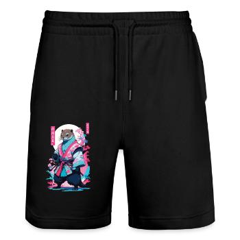 Samurai Otter Aesthetic Vaporwave Japan Kunst - Stanley/Stella Unisex Bio Joggingshorts Trainer  - Schwarz - Vorne - Nik (191cm) & Marisol (170cm)