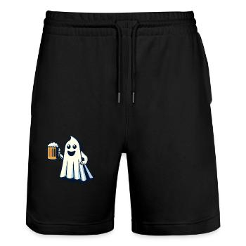 Funny Boozing Ghost Halloween Party - Stanley/Stella Trainer Unisex Organic Jogging Shorts - black - Front - Nik (191cm) & Marisol (170cm)