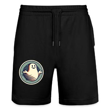 Funny Vintage Ghost Knows Nothing Halloween - Stanley/Stella Trainer Unisex Organic Jogging Shorts - black - Front - Nik (191cm) & Marisol (170cm)
