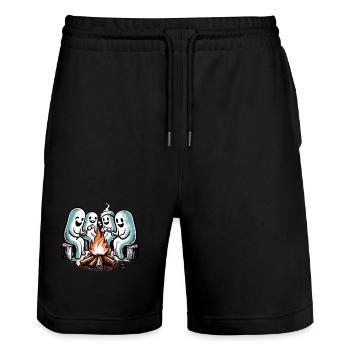 Lustige Halloween Geister Am Lagerfeuer - Stanley/Stella Unisex Bio Joggingshorts Trainer  - Schwarz - Vorne - Nik (191cm) & Marisol (170cm)