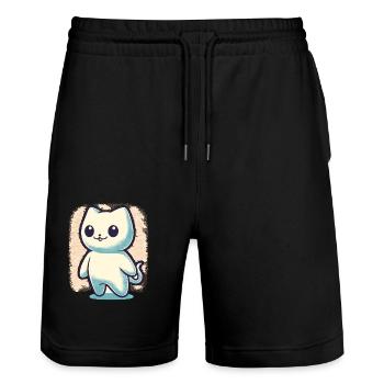 Niedliche Geister Katze Kawaii Geist Haustier - Stanley/Stella Unisex Bio Joggingshorts Trainer  - Schwarz - Vorne - Nik (191cm) & Marisol (170cm)