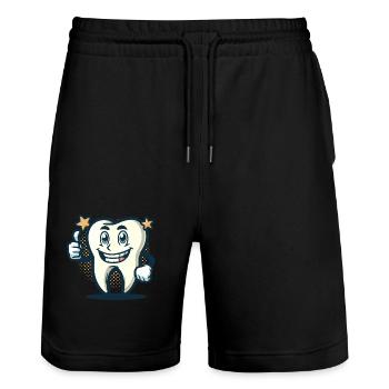 Tooth Costume Funny Teeth Design - Stanley/Stella Trainer Unisex Organic Jogging Shorts - black - Front - Nik (191cm) & Marisol (170cm)