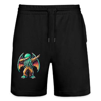 Funny Dabbing Cthulhu Dabbing Design - Stanley/Stella Trainer Unisex Organic Jogging Shorts - black - Front - Nik (191cm) & Marisol (170cm)