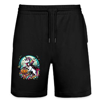 Funny Vampire Unicorn Loves Candy - Stanley/Stella Trainer Unisex Organic Jogging Shorts - black - Front - Nik (191cm) & Marisol (170cm)