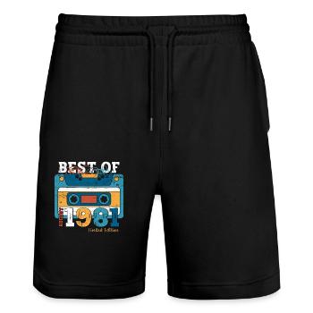 43. Geburtstag Original August 1981 Jahrgang 1981 - Stanley/Stella Unisex Bio Joggingshorts Trainer  - Schwarz - Vorne - Nik (191cm) & Marisol (170cm)