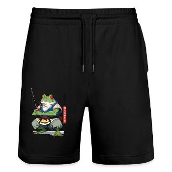Samurai Frog Vintage Ukiyo-e Style Japan Style - Stanley/Stella Trainer Unisex Organic Jogging Shorts - black - Front - Nik (191cm) & Marisol (170cm)