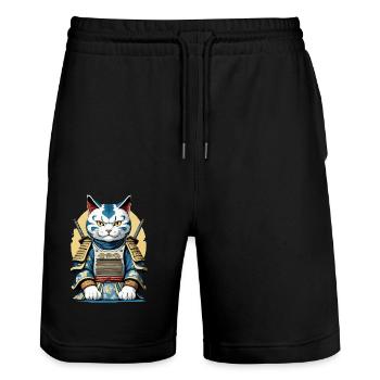 Chat Samouraï Japonais Samouraï Artwork Design - Short de jogging bio TRAINER Stanley/Stella unisexe - noir - Devant - Nik (191cm) & Marisol (170cm)