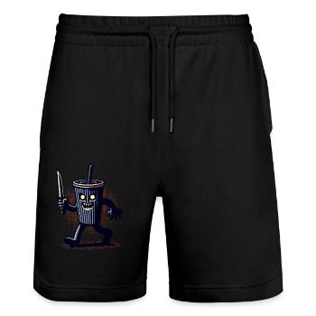 Unheimlicher Psycho Trinkbecher Getränke - Stanley/Stella Unisex Bio Joggingshorts Trainer  - Schwarz - Vorne - Nik (191cm) & Marisol (170cm)